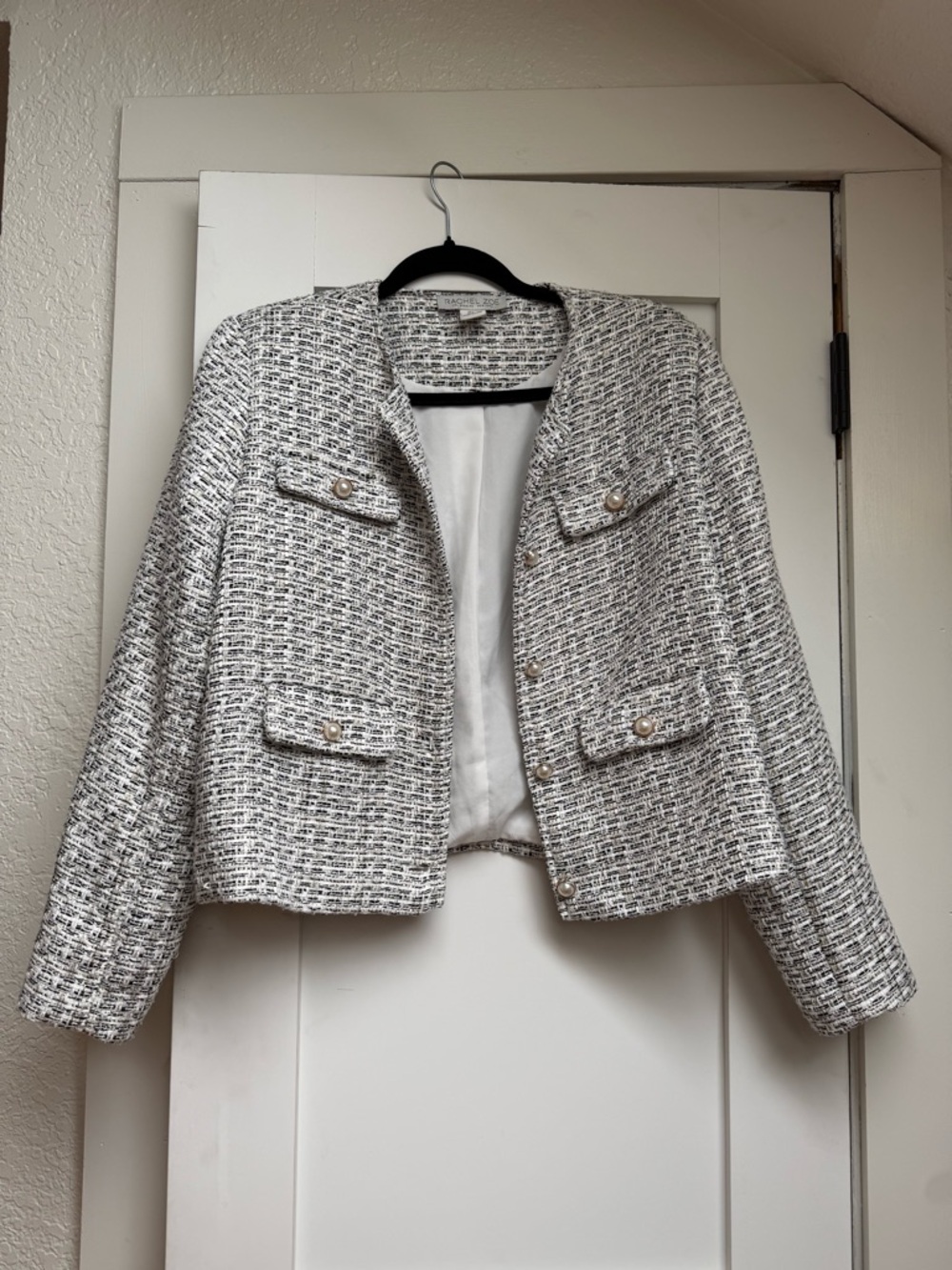 Rachel Zoe Cropped Tweed Jacket in White and Black